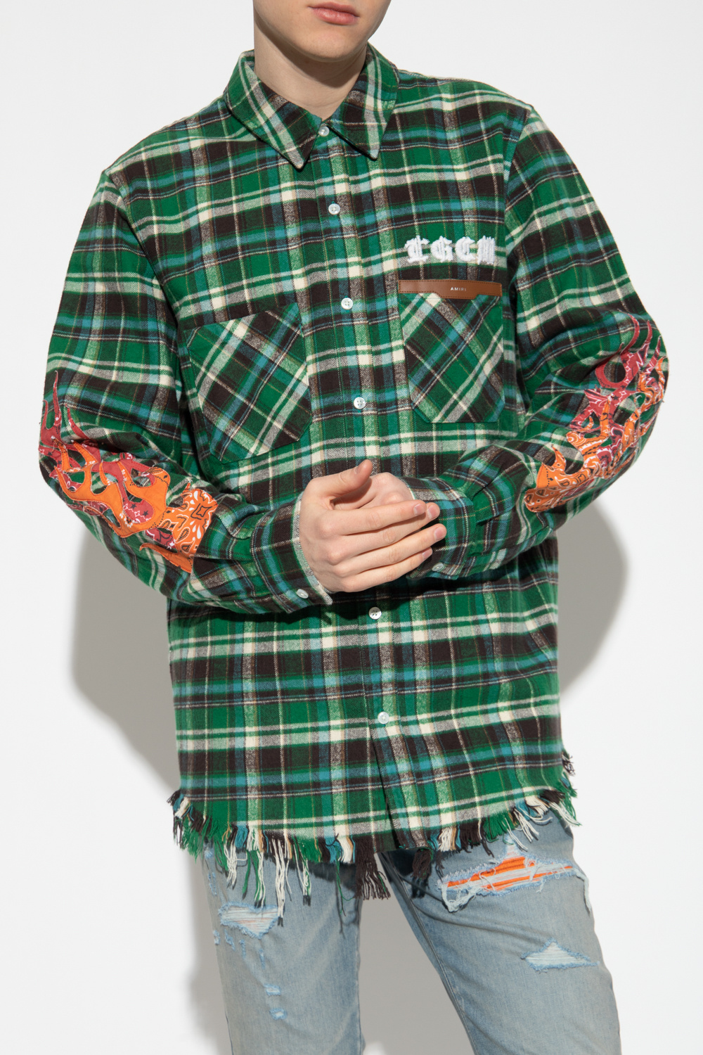 Tシャツ・カットソー REPRESENT FW23 PLAID SHIRT (MO2001_73) KAMIYA Bleached Check Shirt （BLUE） -FASCINATE